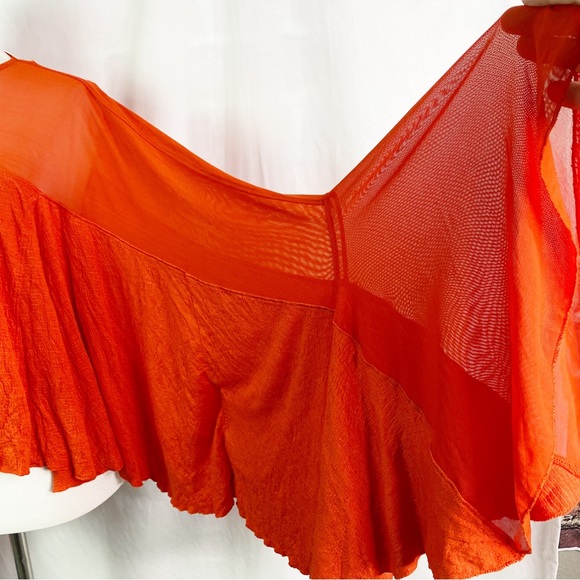 Free People On The Weekend Flowy Bell Sleeve Blouse Persimmon Red Sm NEW NWT - Picture 9 of 12